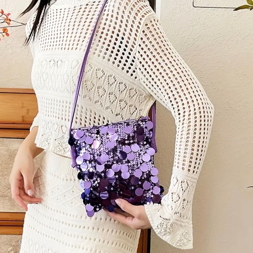 Purple Sequins Crossbody Bag